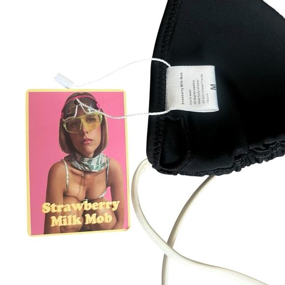 Strawberry Milk Mob Women’s Film Noir Black White String Bikini Set NWT - Picture 9 of 10